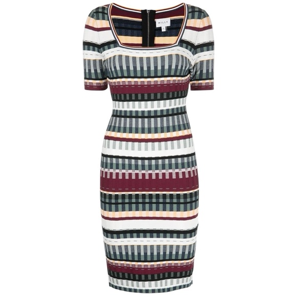 Milly Textured Tech Striped Knit Mini Dress In Blue Multi Size Large